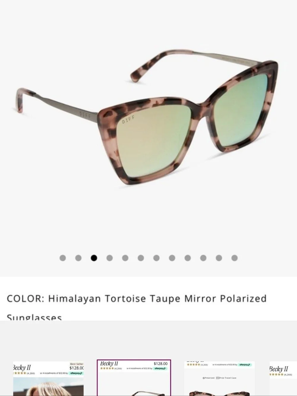 Diff Eyewear Becky II Tortoiseshell Polarized Sunglasses with Silver Mirror Lens